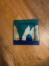 Handmade Fused Glass Decorative Plate Blue Beige