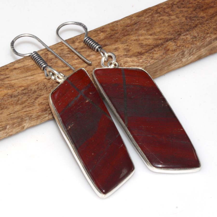 925 Silver Plated Red Jasper Earrings 2.3