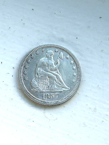 1857 Silver Seated Liberty Quarter- Philadelphia, XF/AU Details LOOKS GREAT!