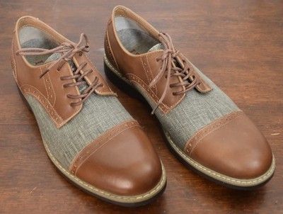 Men's IZOD KELLNER Shoes Brown Dress Oxfords Casual Lace Up 11D Leather/Linen