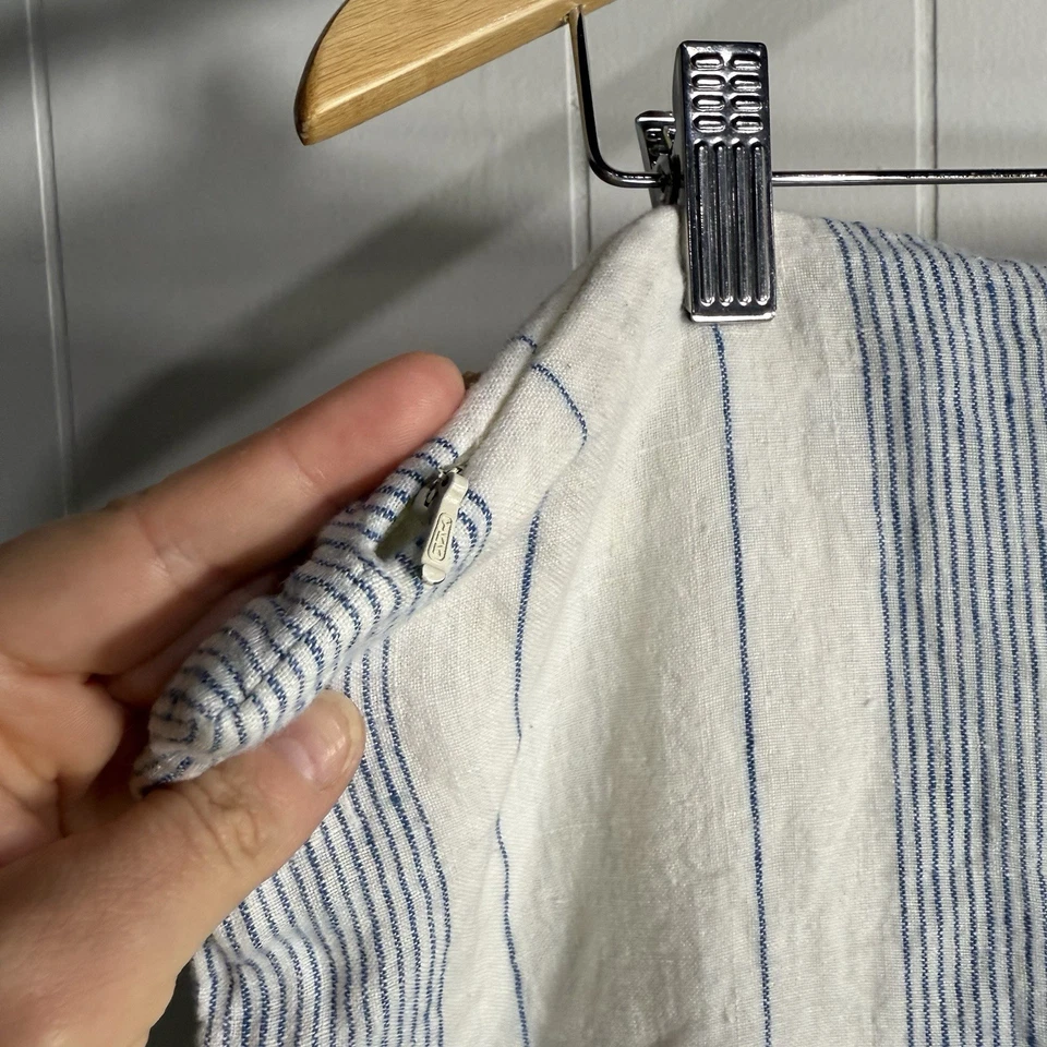 Serena Lily Throw Pillow Cover 100% Linen Square White With Blue Stripes - Image 2 of 4