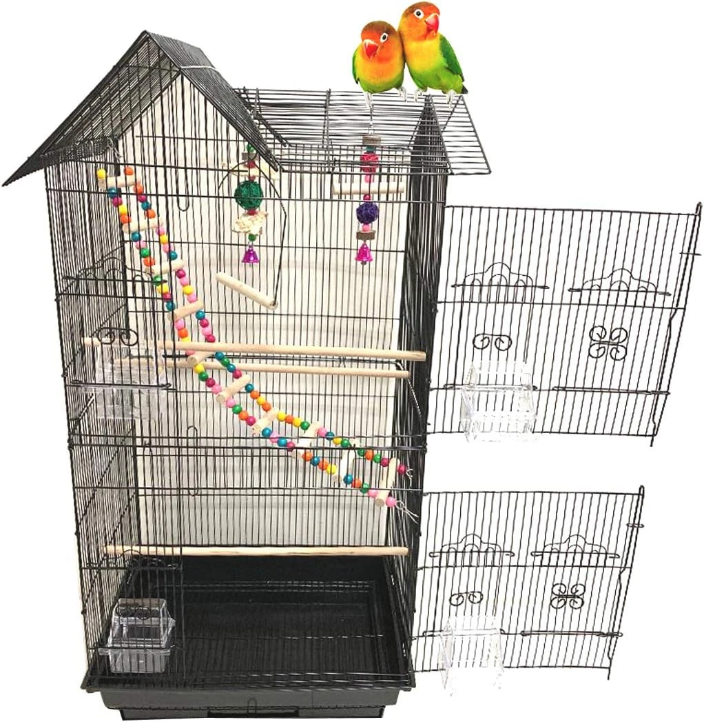Large 38-Inch Double Roof Bird Cage with Toys for Cockatiels, Parakeets & More