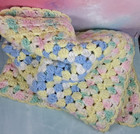 Handmade Crochet Pastel Blue Pink Yellow Afghan Throw Square 26" Lap Blanket — photo 2
