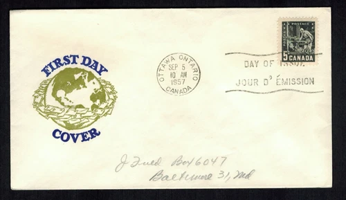 Canada #373, 1957 5¢ Mining on Van Dahl Cachet FDC, VF