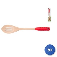 6X Geflochtene LöFfel Aus Holz Mit Rotem Griff Cm30 Home