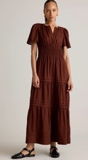 NWT Quince 100% European Linen Tiered Maxi Dress Chocolate Brown Medium