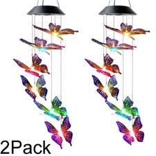 Solar LED Garden Outdoor Wind Chimes Colour Changing Lights Hanging butterfly US