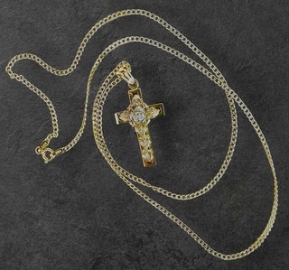 10 Karat Gold Kreuz mit Weißgold Rose Anhänger & Panzerkette 6 37 Gramm