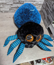 Large 24" Blue Black Striped Plush Spider Halloween Pillow Prop Jumbo Big Eyes