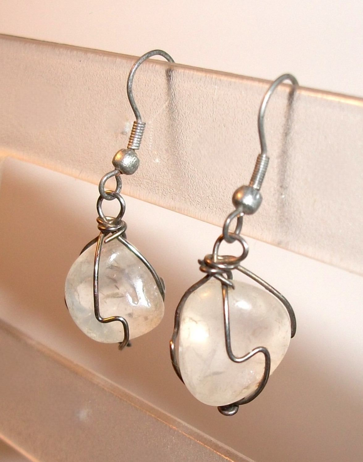 Handcrafted Wire Wrapped Quartz Dangle Drop Earri… - image 1