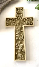 Made In Italy True Church Byzantine 3D Relief Cross Wall Art Antiqued Alabaster