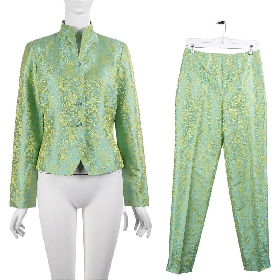 NWT DANA BUCHMAN 2pc Set Size 4/6 Silk Floral Jacquard Button Up