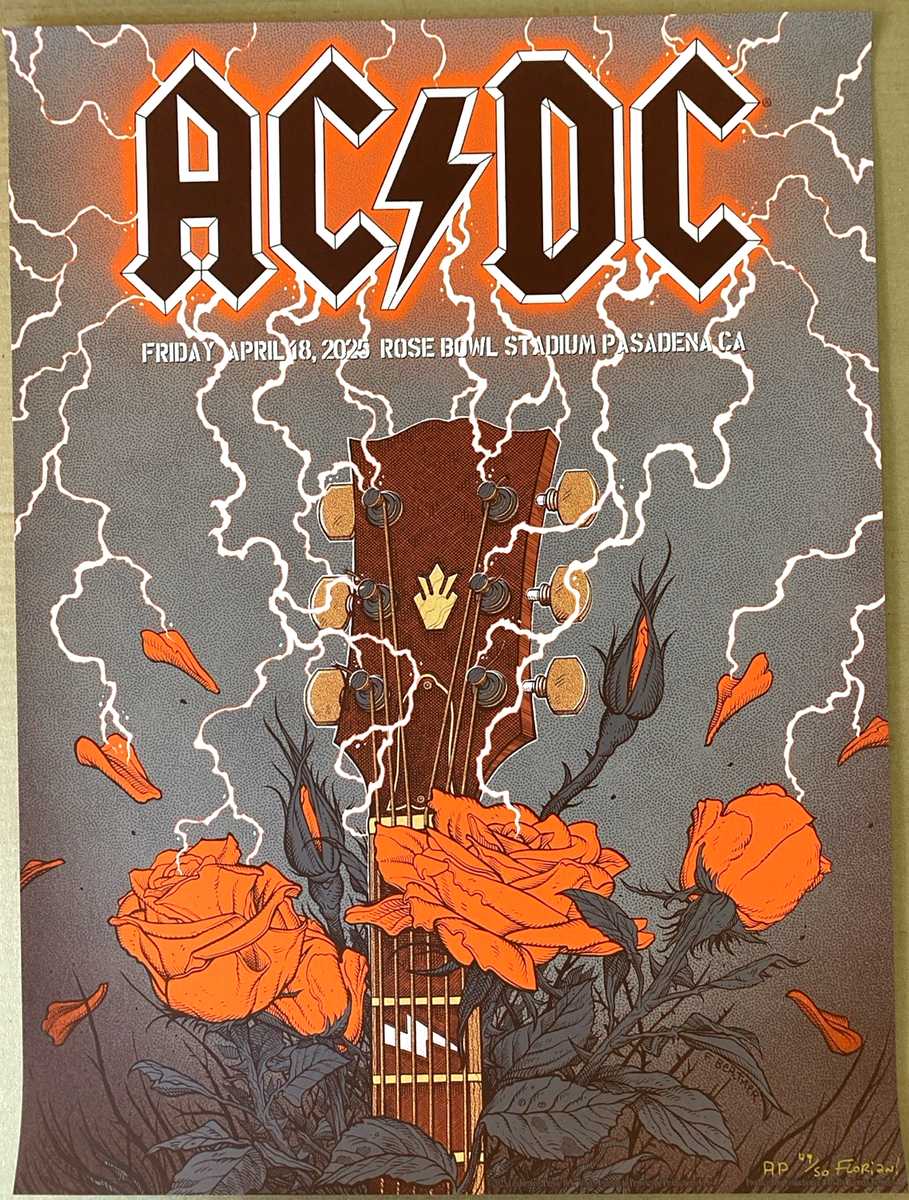 OFFICIAL AC/DC AP POSTER Rose Bowl Pasadena CA April 2025 Signed S