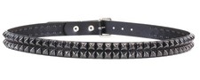 Two Row Black Pyramid Stud Belt Made In USA Genuine Leather Punk 34-M,