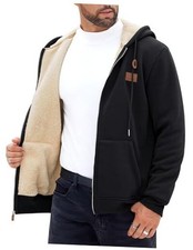 Men's Zip Up Sherpa-Lined Hoodie Jackets Winter Medium Black - Fleece Lined