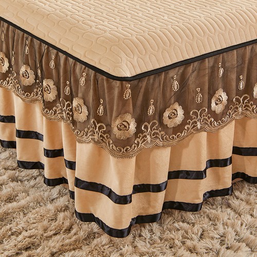 Vintage Latex Lace Velvet Quilted Bedspread Queen Zipper Soft King Bed Skirt 3pc - Picture 38 of 60