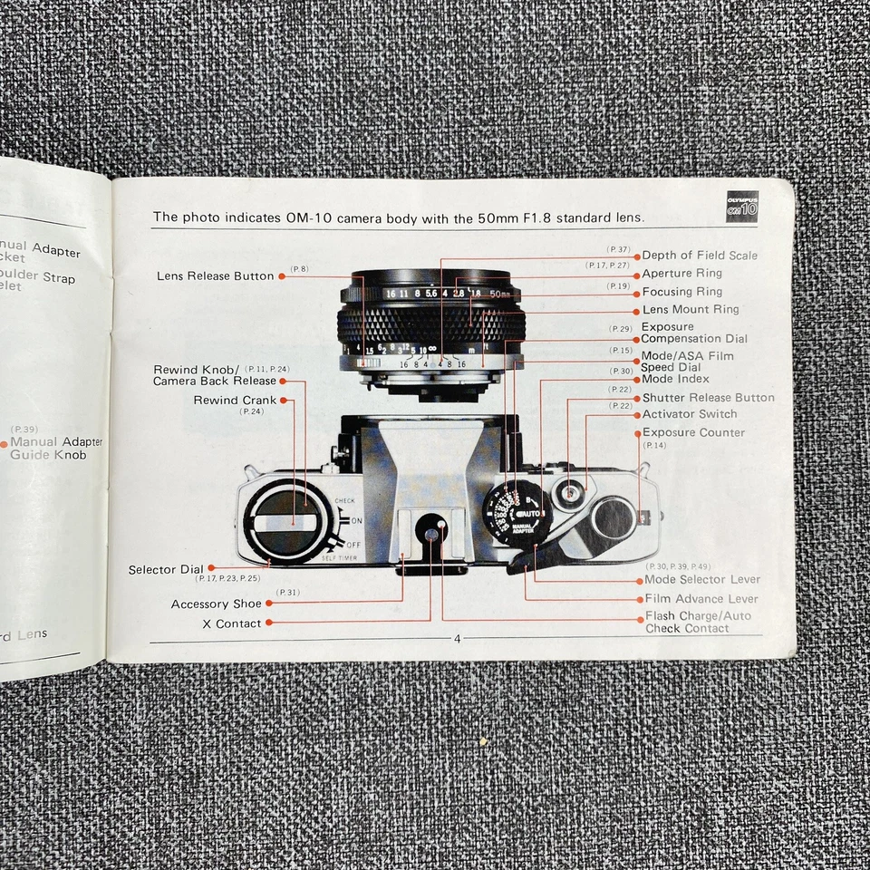 Olympus OM-10 Original Instruction Manual for 35mm film camera, 50 pages - Image 3 of 4