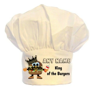 PRESENT2FUTURE PERSONALISIERTE KING BURGER DRUCK KOCHMÜTZE 100 % POLYESTER BBQ GEBURTSTAG WEIHNACHTEN