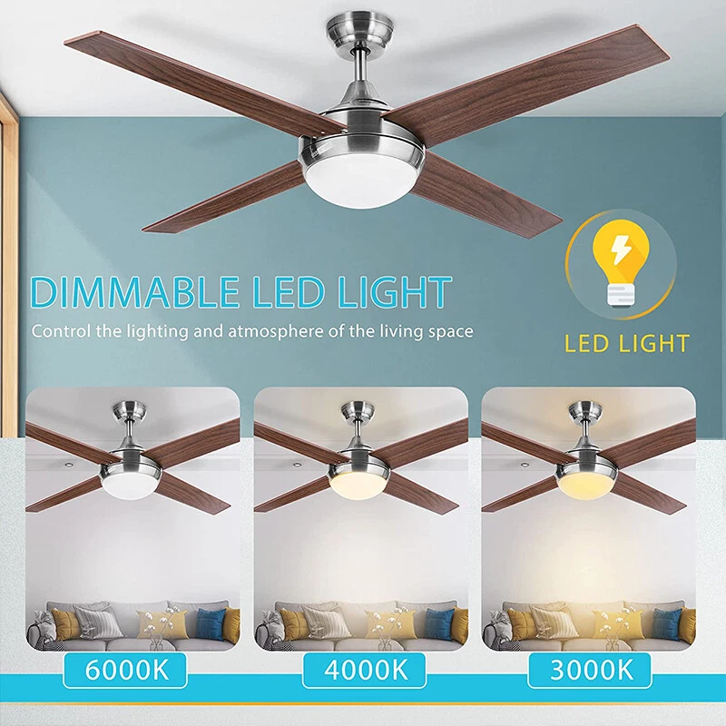 52'' 4 Blades Ceiling Fan w/ Dimmable LED Light Remote Control Reversible Motor - Image 2 of 4