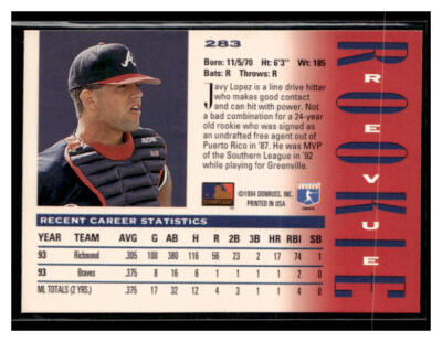 1994 Triple Play #283 Javy Lopez Rookie RC | eBay