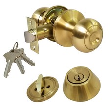 Passage Doorknob and Keyed Deadbolt Lock Set Entry Sc1 Satin Brass 3 keys