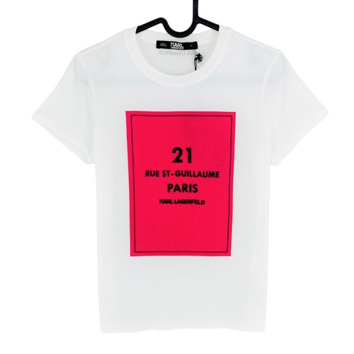 Karl Lagerfeld T-shirt blanc carré adresse logo équipage taille XS