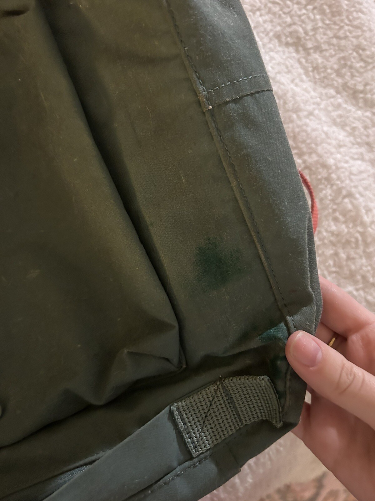 Fjallraven Kanken Classic Backpack Bag - Dark Forest Green / Red Straps STAIN