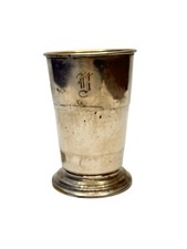 Antique Vtg Silver  Plated Collapsible Cup Gold Interior Embossed With B