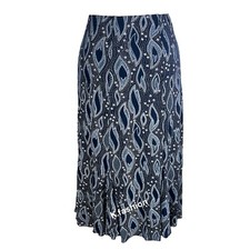 New Ladies Spiral Print Midi Calf Length Godet Skirt Flared Panel Stretchy UK
