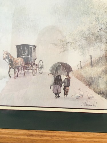 Steve Polomchak "Amish Buggy and Children Walking in the Rain Scene" Framed - Picture 3 of 11