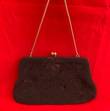 VINTAGE IMPORTS BY H.L GORGEOUS BLACK HAND-BEADED EVENING BAG MADE IN JAPAN