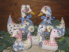 Old Farmhouse Decor  Calico Patchwork Fabric Duck Family Bowl Fillers Handmade