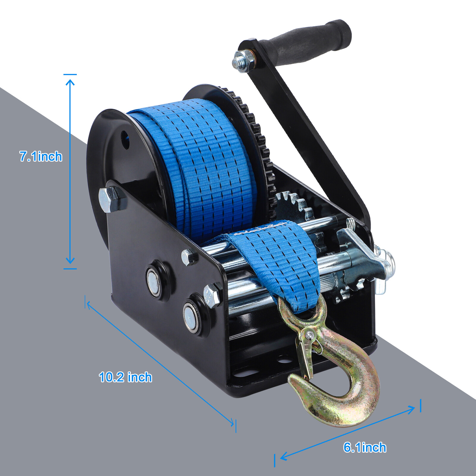 Heavy Duty 32ft 3200LBS Hand Winch Hand Crank 2 Gear Polyester Strap Trailer USA