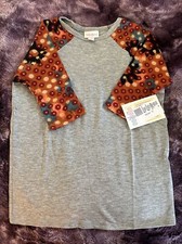Lularoe Kids Shirt Sloan Raglan T Size 6 3/4 Sleeves Gray Orange NWT