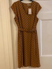 TU Clothing brown spot polka dot midi dress matching belt  size 16 BNWT
