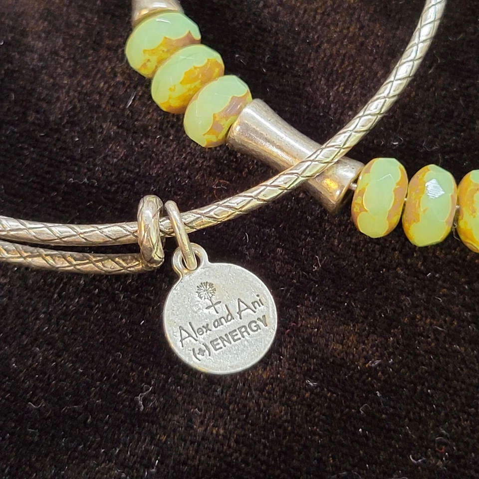 Juego Brazalete Alex and Ani Cuentas Verdes Tono Plata Libélula Falta Foto 4 de 4
