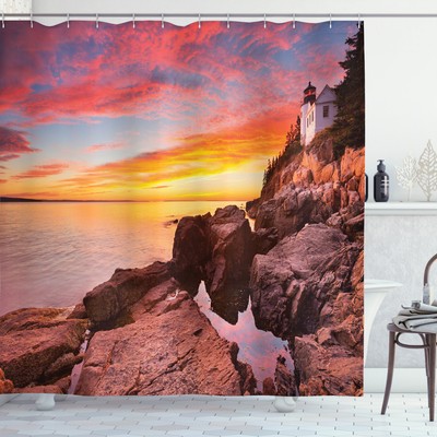 Nature Shower Curtain Harbor Sea Shore Sky Print for Bathroom