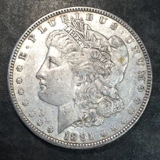 1891 Morgan Silver Dollar - Reverse Strike Thru - High Quality Scans #Q759