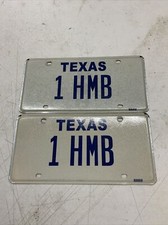 Vintage Texas License Plate 1 HMB Pair With US Boe4 Emboss Circles 