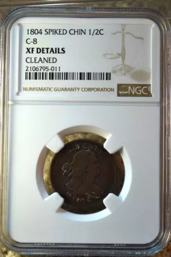 1804 SPIKED CHIN DRAPED BUST HALF CENT NGC CERTIFIED XF DETAILS COIN #404