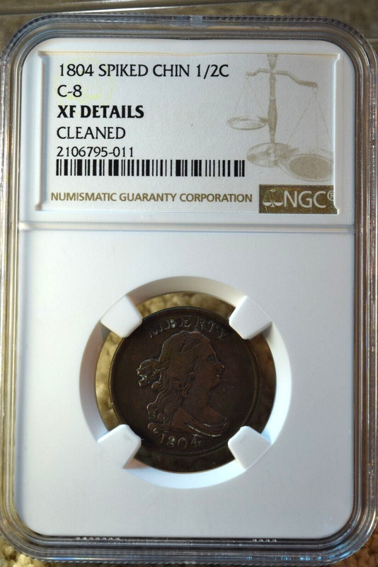 1804 SPIKED CHIN DRAPED BUST HALF CENT NGC CERTIFIED XF DETAILS COIN #404