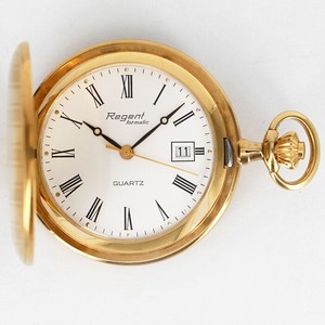 REGENT Taschenuhr Savonnette 47mm - Weißes Zifferblatt Mit Römischen Zahlen Und Datum