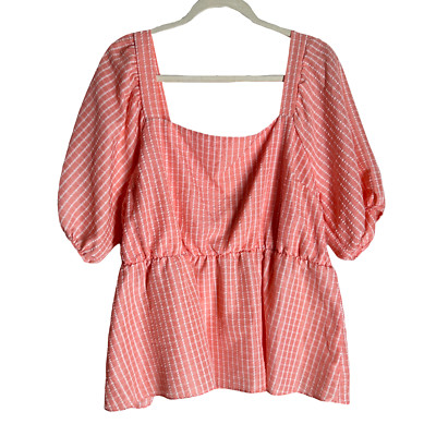 NWT Moa Moa Womens Short Sleeve Square Neck Top Size 2X Seersucker Check