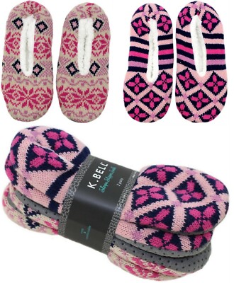 2 Paar Damen HAUSSCHUHE kuschelig weich WASCHBAR Sherpa K GLOCKE Hüttenschuhe Socken S/M UK 2-4