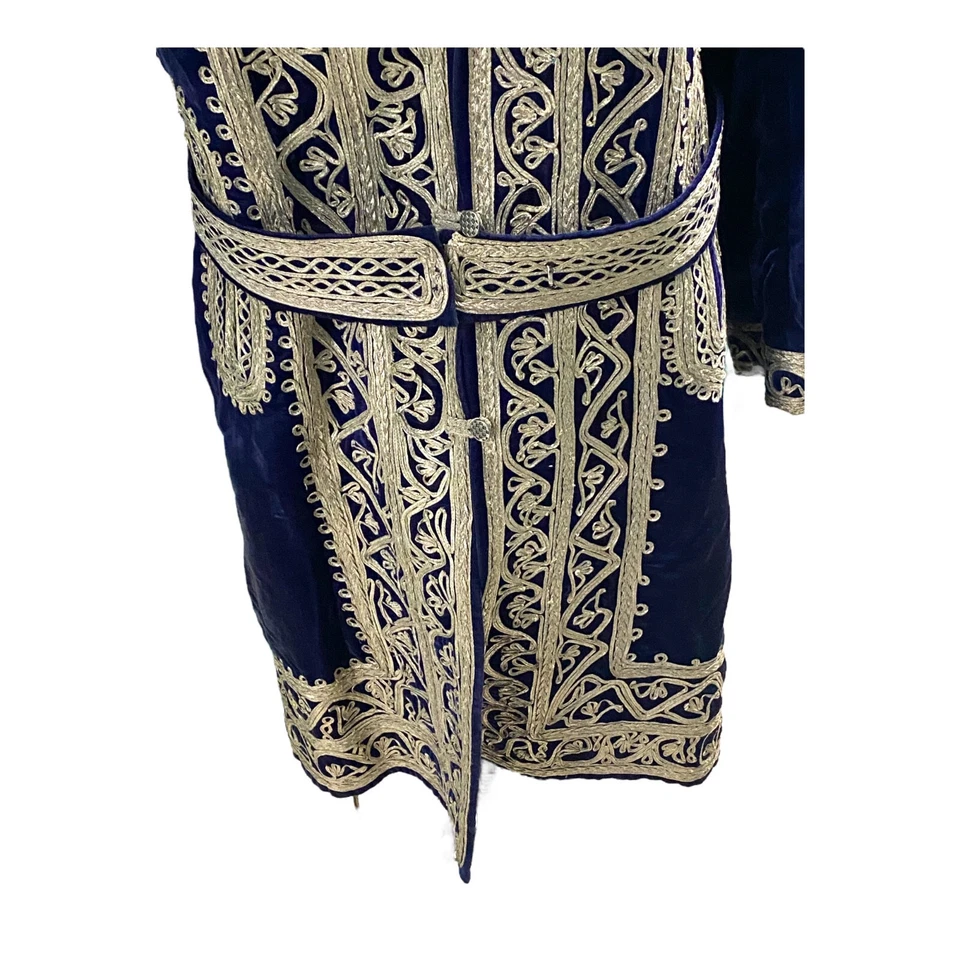 Hermoso Abrigo Afganistán Vintage Años 70 Boho Hippy Azul Terciopelo con Alambre Plateado Foto 4 de 4