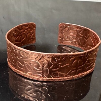 Mens Mans Gift Copper Rustic Cuff Bracelet Arthritis Boho Embossed