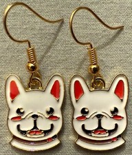 FRENCH BULLDOG FACE EARRINGS - Enamel with Gold Plated Ear Wires FRENCHIE DOG