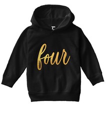 Gold Foil Birthday - Four Party Present Fun Years Old Toddler/Youth Hoodie
