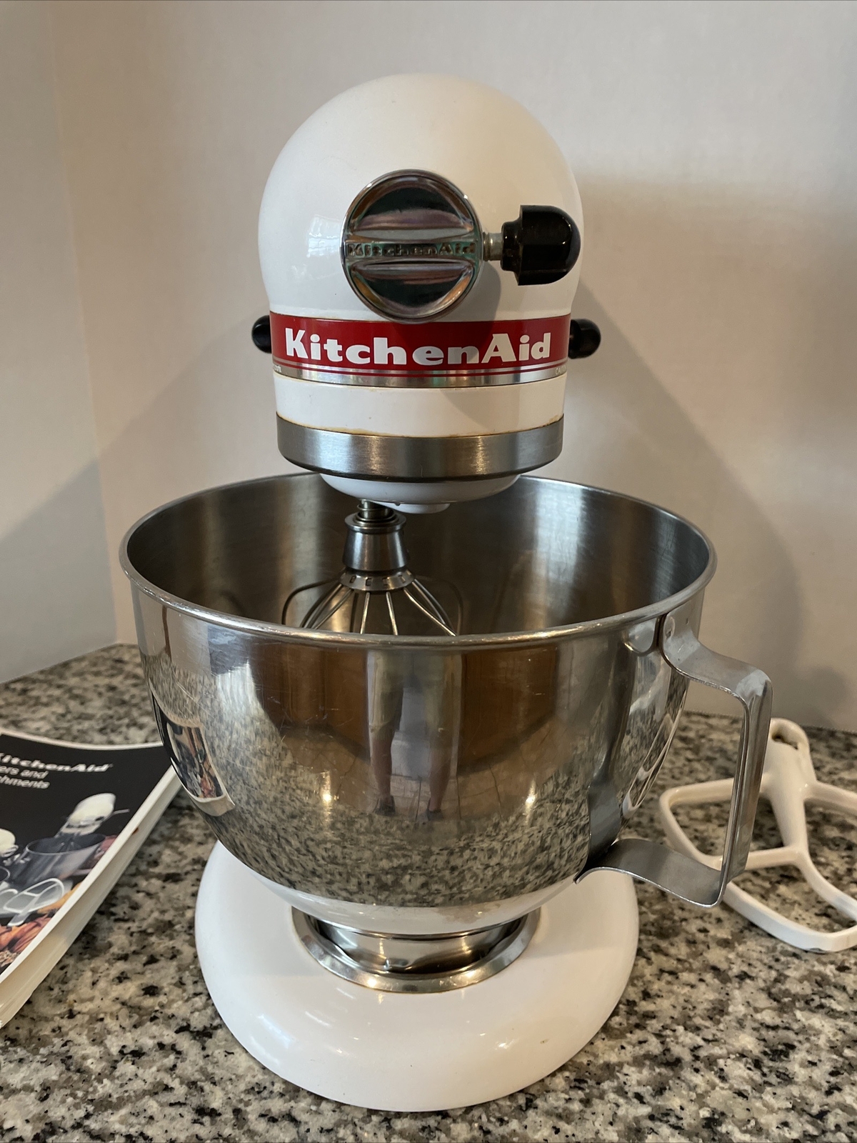 White KitchenAid KSM90 300W Ultra Power Stand Mixer 3 Attachments