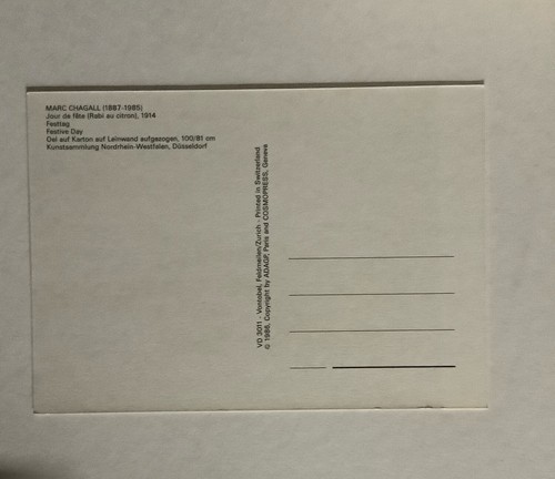 1 Postkarte, Marc Chagall, Festtag, Rabbi mit Zitrone, neu - Bild 2 von 2